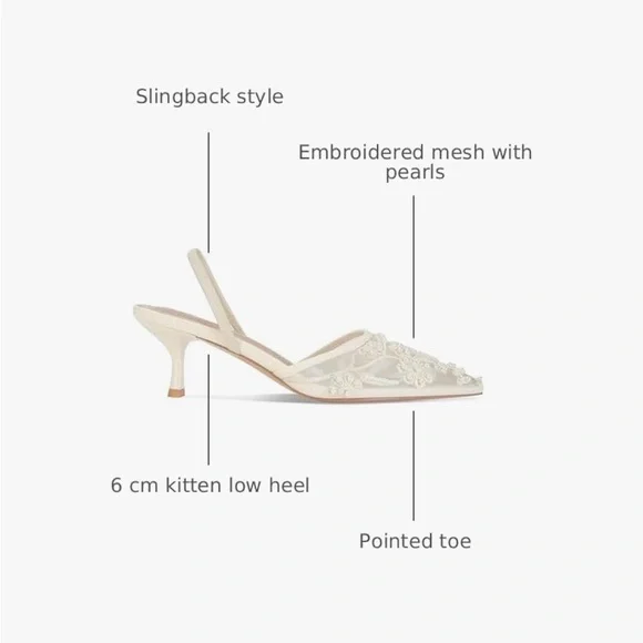 Elegant Ivory Slingback Heels with Floral Embroidery - Picture 3 of 3